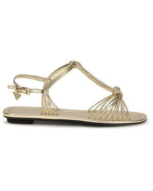 Prada Gold Calf Leather Bos Taurus Flat Sandals - Natural