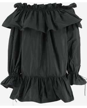 Saint Laurent Silk Top Ruffled Neckline - Black