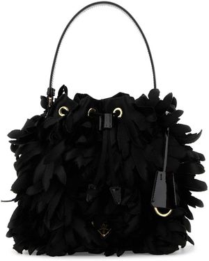 Prada Embellished Satin Mini Bucket Bag - Black