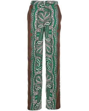 P.A.R.O.S.H. P.A.R.O..H. Pants With Contrast Side Stripe And All-Over Silk Scarf Print For Pants - Green