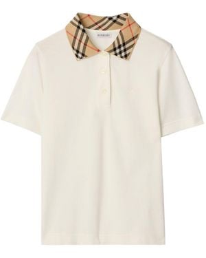 Burberry Check Collar Cotton Polo Shirt - White