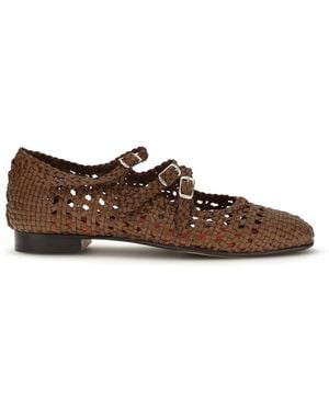CAREL PARIS Woven Leathe Mary Jane Ballerinas - Brown