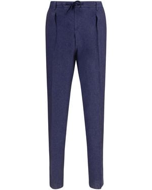 Gi Capri Linen Drawstring Trousers - Blue