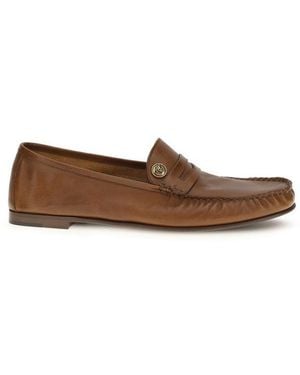 Versace Calf Leather Bos Taurus Slip-On Loafers - Brown