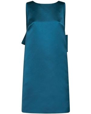 Max Mara Oil Taffeta Msescalata Short Dress With Bow - Blue