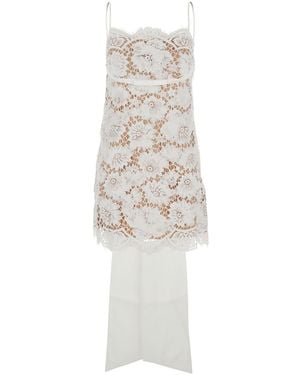 Self-Portrait Lace Satin Bow Mini Dress - White