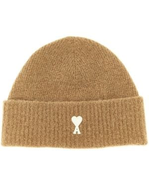 Ami Paris Ami De Cœur Embroidered Beanie - Brown