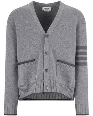 Thom Browne Virgin Wool Cardigan 4-Bar - Grey