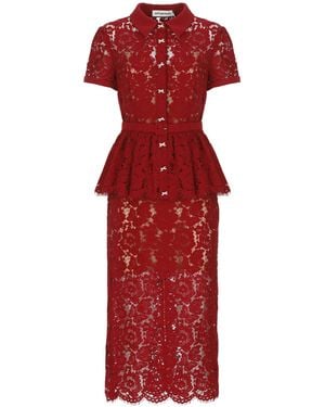 Self-Portrait Lace Peplum Midi Dress - Red