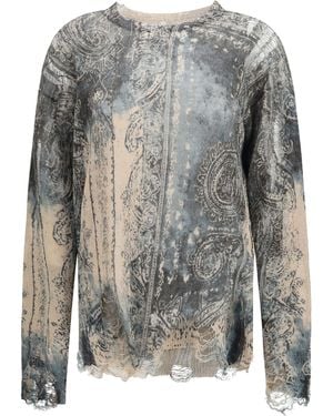 R13 Boyfriend Distressed Linen Knit Jumper - Grey