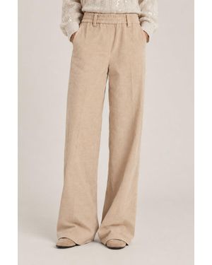 Brunello Cucinelli Feather Wide Leg Cotton Blend Pants - Natural
