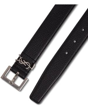 Saint Laurent Leather Belt With Logo Buckle - Black