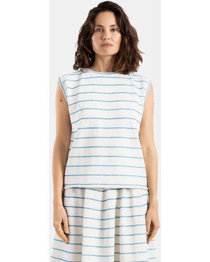 Bielo Wavy Striped Knit Tank Top Ecru And Gilet - White
