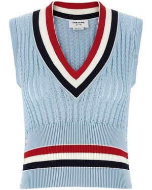 Thom Browne Rwb Cropped Knit Vest - Grey