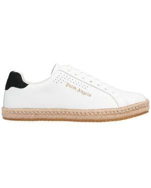 Palm Angels Leather Trainers With Woven Espadrille-Style Sole - White