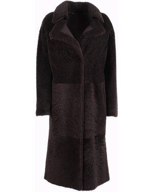 Diego M Napped Shearling Coat With Laser-Cut Inserts On The Collar. Lamb Fur Sheepskin - Black