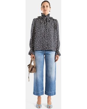 Chloé Polka Dot Blouse With Lavallière Collar Top - Blue
