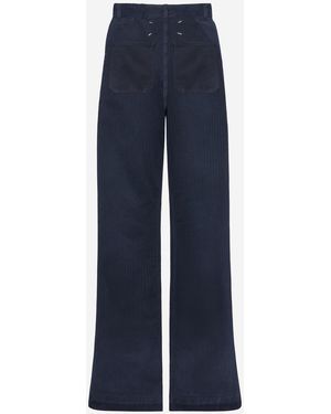 Maison Margiela Cotton Trousers With Herringbone Pattern Trousers - Blue