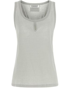 Victoria Beckham Split-Front Cotton-Linen Tank Top - Gray