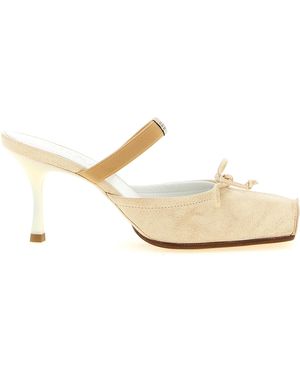MM6 by Maison Margiela Square Toe Mules Cow Leather (Bos Taurus) Court Shoes - Natural