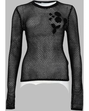 Ganni Mercerized Cotton Mesh Top Organic Tops - Black