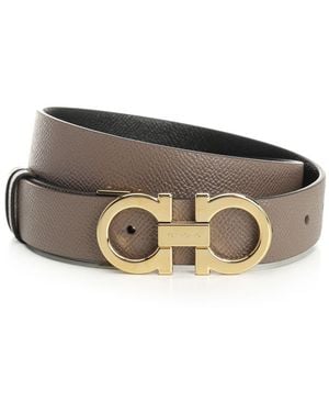 Ferragamo Reversible And Adjustable "Gancini" Belt - Grey