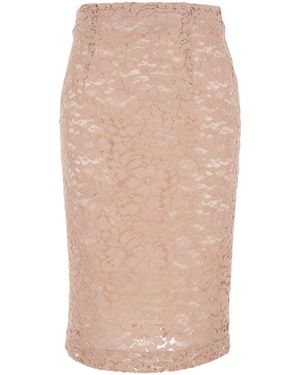 Le Plain Midi Skirt With Lace Design And Vent On The Back - Natural