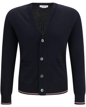 Thom Browne Ribbed Merino Wool Cardigan - Blue