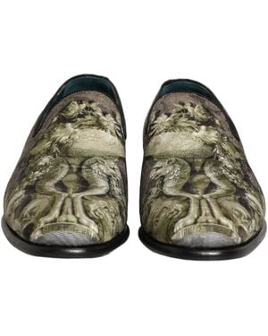 Dolce & Gabbana Baroque Print Slip On Loafers Shoes Leather - Green