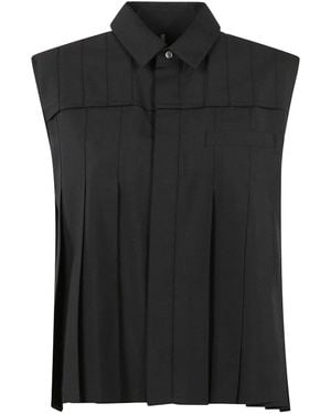 Sacai Pleated Sleeveless Poplin Shirt - Black