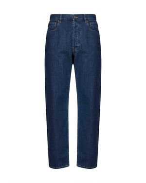 Valentino Medium Bue Cotton Denim Jeans With Vgold - Blue
