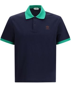 Versace Polo Cotton Piqué With Embroidery Shirts - Blue