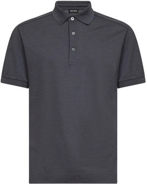 ZEGNA Cotton And Silk Pique Polo Shirt - Black