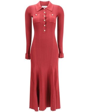 Self-Portrait Ribbed Knit Midi Dress - Red
