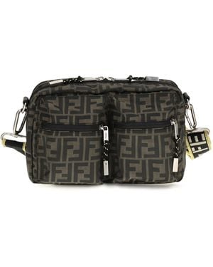 Fendi Ff Monogram Fabric Camera Case Polyester Shoulder Bags - Black