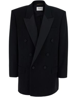 Saint Laurent Double-Breasted Wool Jacket Blazers - Black