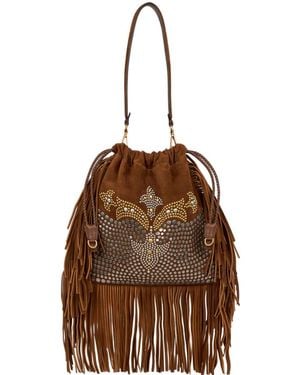 Etro Kalispera Suede Medium Sack Bag With Stud Embellishment - Brown