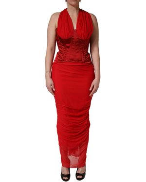 Dolce & Gabbana Halter Corset Sleeveless Sheath Dress Nylon Acetate Elastane - Red