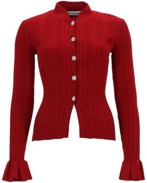 Self-Portrait Cardigan With Jewel Buttons Viscose Sweaters - Red