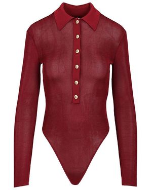 Self-Portrait Viscose Knitted Bodysuit - Red