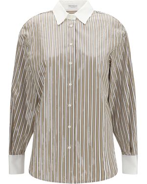 Brunello Cucinelli Dazzling Stripes Cotton Shirt - White