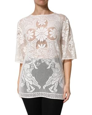 Dolce & Gabbana Embroidery Lace Cotton Blouse Top Co+Pa - Grey