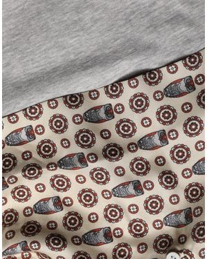 Dolce & Gabbana Cotton V-Neck Owl Silk Scarf Top T-Shirt - Gray