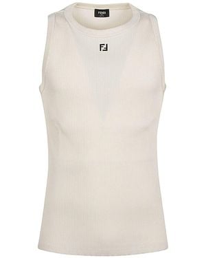 Fendi Ribbed Ff T-Shirt - Natural