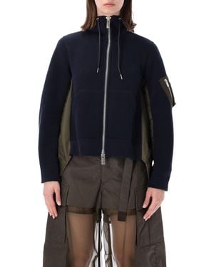 Sacai Sponge Sweat Hybrid Hoodie Cotton Sweatshirt - Blue