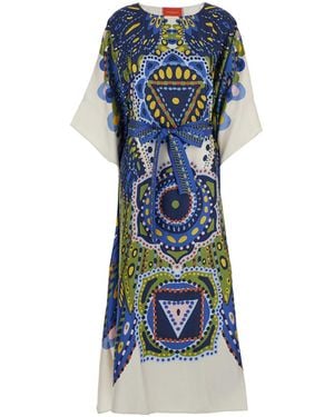 La DoubleJ Kaftan With Belted Waist And All-Over Graphic Print - Blue