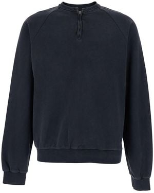Tonywack Cotton Crewneck Sweatshirt With Half Zip Closure Sweatshirts - Blue