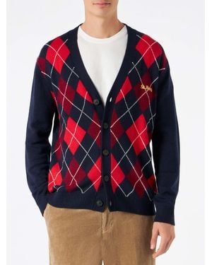 Mc2 Saint Barth Cardigan With Argyle Print - Red