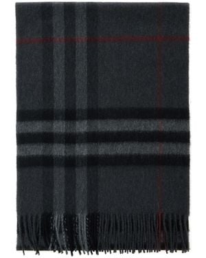 Burberry Rectangular Scarf With Check Motif All-Over And Fringed Hem - Black