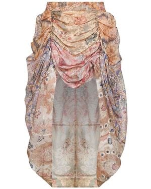 Zimmermann Spliced Floral Silk-Linen Blend Rebellion Midi Skirt - White